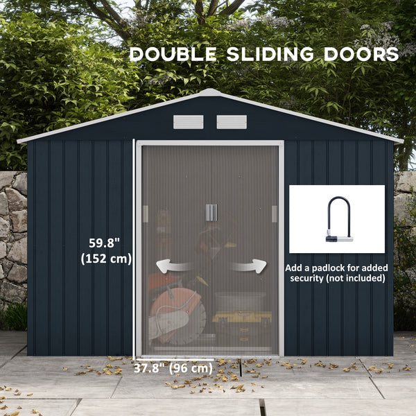 Abri de jardin avec kit de fondation et double porte, gris foncé