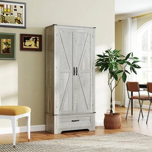 Armoire de cuisine style campagnard avec étagères réglables, armoire de cuisine à 2 portes, gris clair vieilli