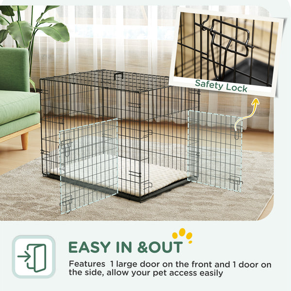 Cage pour chien de 30 pouces avec 2 portes et coussin moelleux, noire