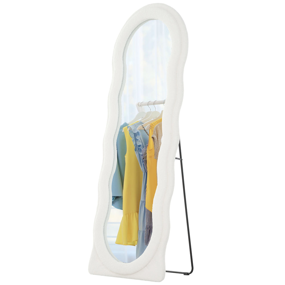Miroir sur pied pleine longueur avec cadre et plateau arqué, blanc