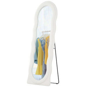 Miroir sur pied pleine longueur avec cadre et plateau arqué, blanc