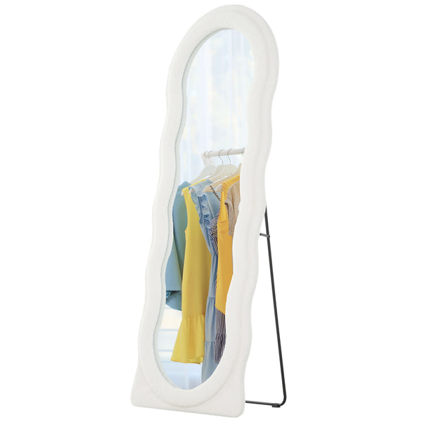 Miroir sur pied pleine longueur avec cadre et plateau arqué, blanc