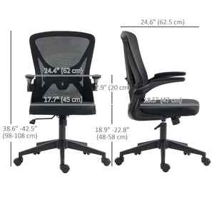 Chaise de bureau en maille, pivotante avec soutien lombaire, hauteur réglable, accoudoirs relevables, noire