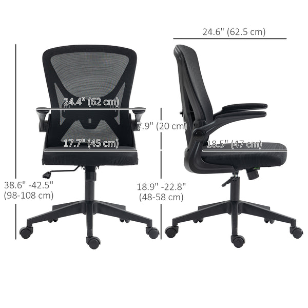 Chaise de bureau en maille, pivotante avec soutien lombaire, hauteur réglable, accoudoirs relevables, noire