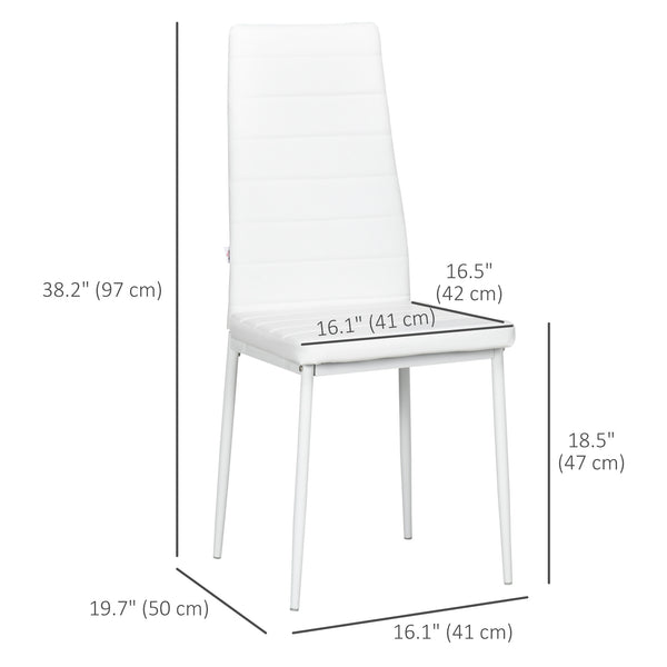 Set of 6 high-back faux leather chairs with metal legs, white