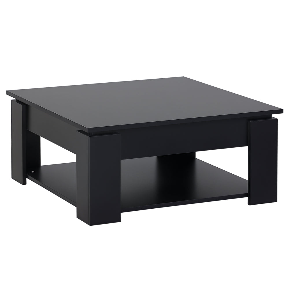 Table basse simple et moderne à 2 niveaux avec étagère inférieure pour salon, noire