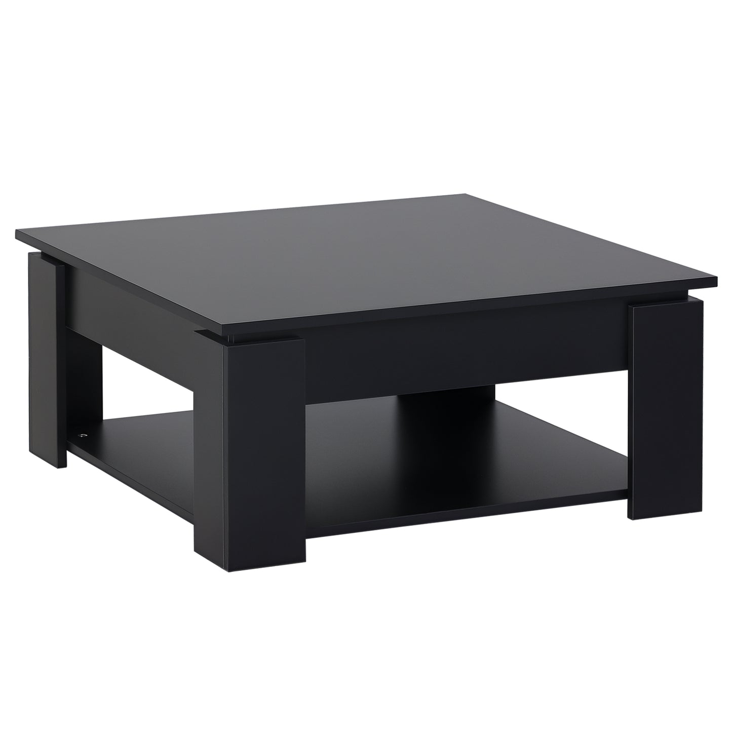 Table basse simple et moderne à 2 niveaux avec étagère inférieure pour salon, noire