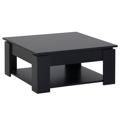 Table basse simple et moderne à 2 niveaux avec étagère inférieure pour salon, noire