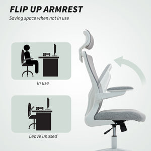 Ergonomic office chair with lumbar support and headrest, grey