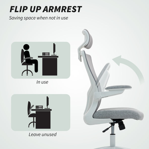 Ergonomic office chair with lumbar support and headrest, grey