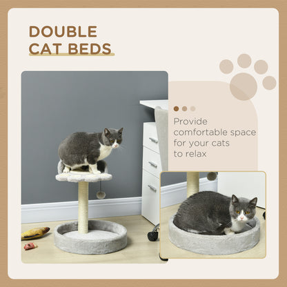 Small Cat Tree with Sisal Scratching Post, Hanging Ball, Bed, Kitten Activity Center, Light Grey