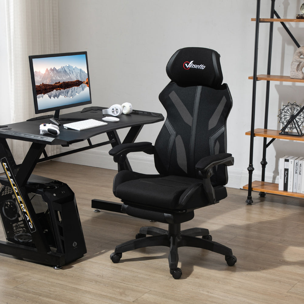 Chaise de gaming ergonomique avec repose-pieds, noire