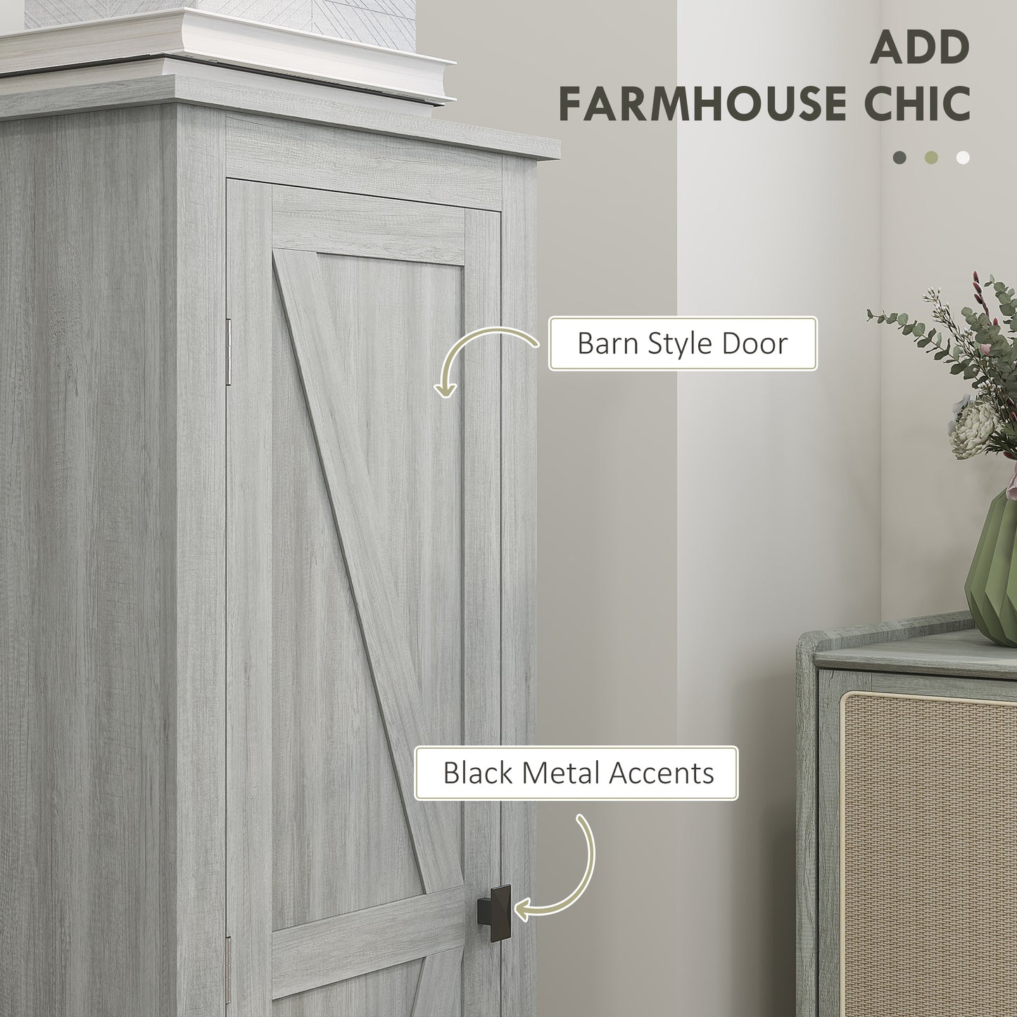 HOMCOM 48" Storage Cabinet with Barn Door, Adjustable Shelves, Gray Wood Grain