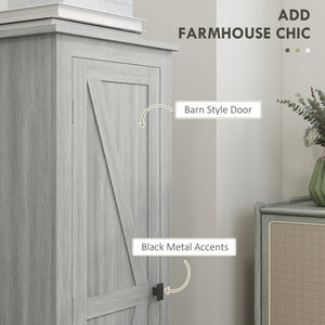 Meuble de rangement avec porte de grange, étagères réglables, grain de bois gris