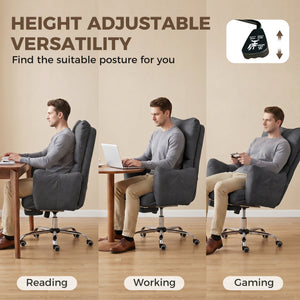 Office Chair with Foot Rest, Ergonomic Reclining Computer Gaming Chair w/ Snow Flannel Fabric, Thick Cushion, Dark Gray