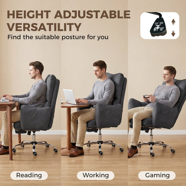 Office Chair with Foot Rest, Ergonomic Reclining Computer Gaming Chair w/ Snow Flannel Fabric, Thick Cushion, Dark Gray