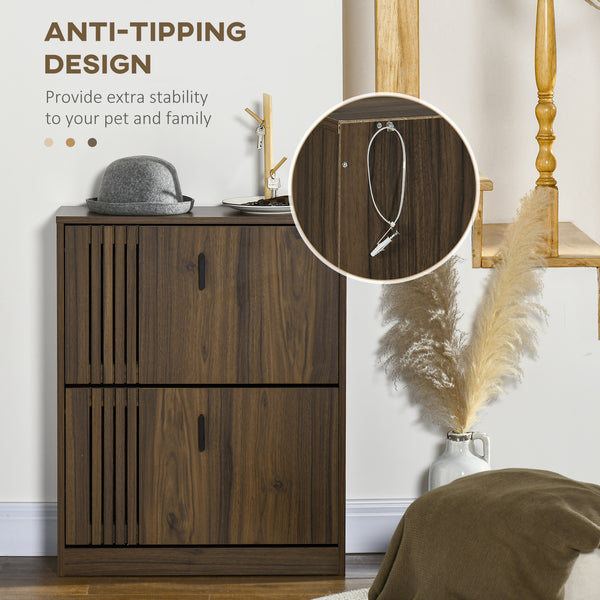 Meuble à chaussures pour 12 paires, avec 2 tiroirs à charnières et étagères réglables, couleur noyer