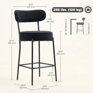 Lot de 2 tabourets de bar rembourrés avec dossier et repose-pieds, noir