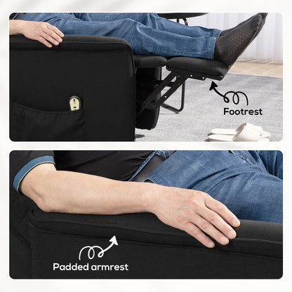 Fauteuil releveur et inclinable électrique avec télécommande, poches latérales, noir