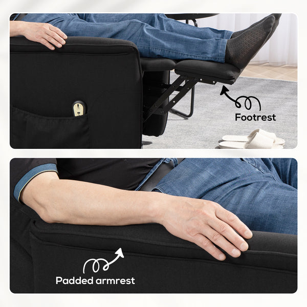 Fauteuil releveur et inclinable électrique avec télécommande, poches latérales, noir