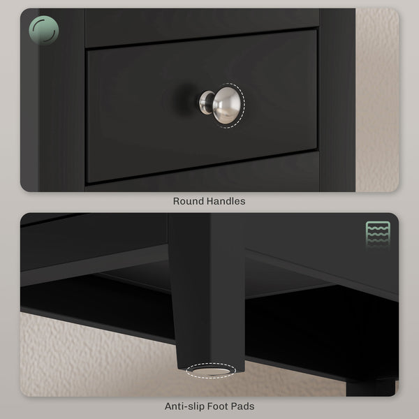 Table d'appoint étroite avec station de charge avec étagère de rangement et tiroirs pour salon, noire
