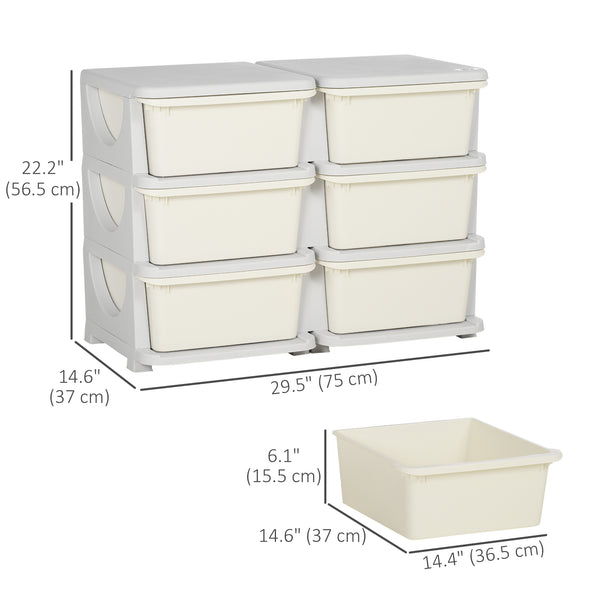 3-Tier Toy Organizer with 6 Plastic Drawers, Cream White