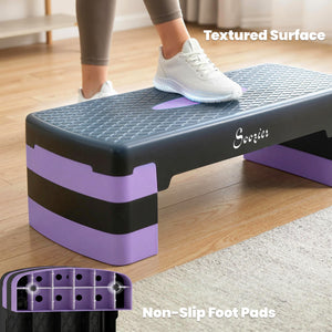 Plateforme de step aérobique réglable en hauteur (4", 6"/8"), avec rehausseurs, violet