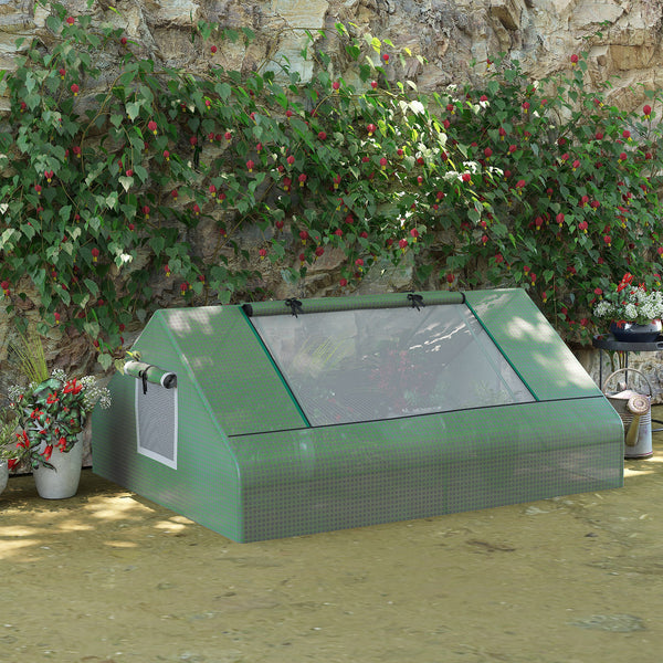 Portable mini greenhouse with 2 large windows and ground stakes