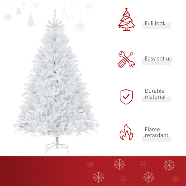 HOMCOM 7FT White Artificial Christmas Tree with 1823 Tips &amp; Foldable Stand - Perfect for Indoor Holiday Decor |