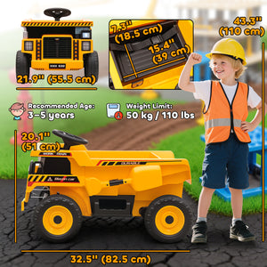 Camion-benne 12 V avec benne basculante électrique et télécommande, jaune