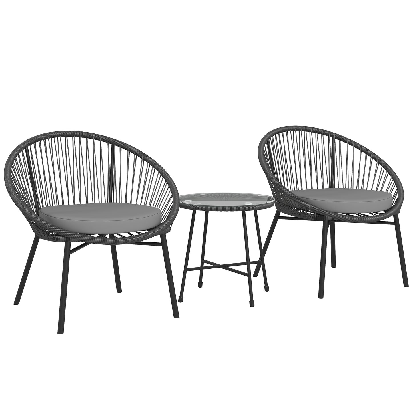 Outsunny 3 Piece Wicker Patio Furniture Set with Soft Cushions, Tempered Glass Top, Garden Bistro Set, Black