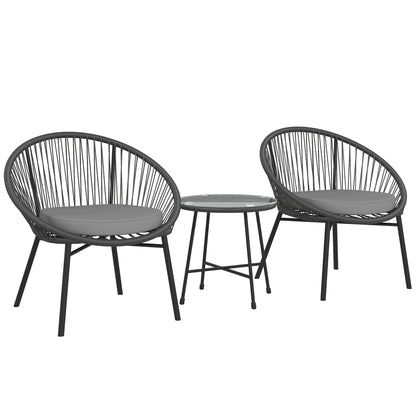 Outsunny 3 Piece Wicker Patio Furniture Set with Soft Cushions, Tempered Glass Top, Garden Bistro Set, Black