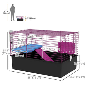 Cage pour petits animaux avec biberon, gamelle, plateforme et rampe, noire