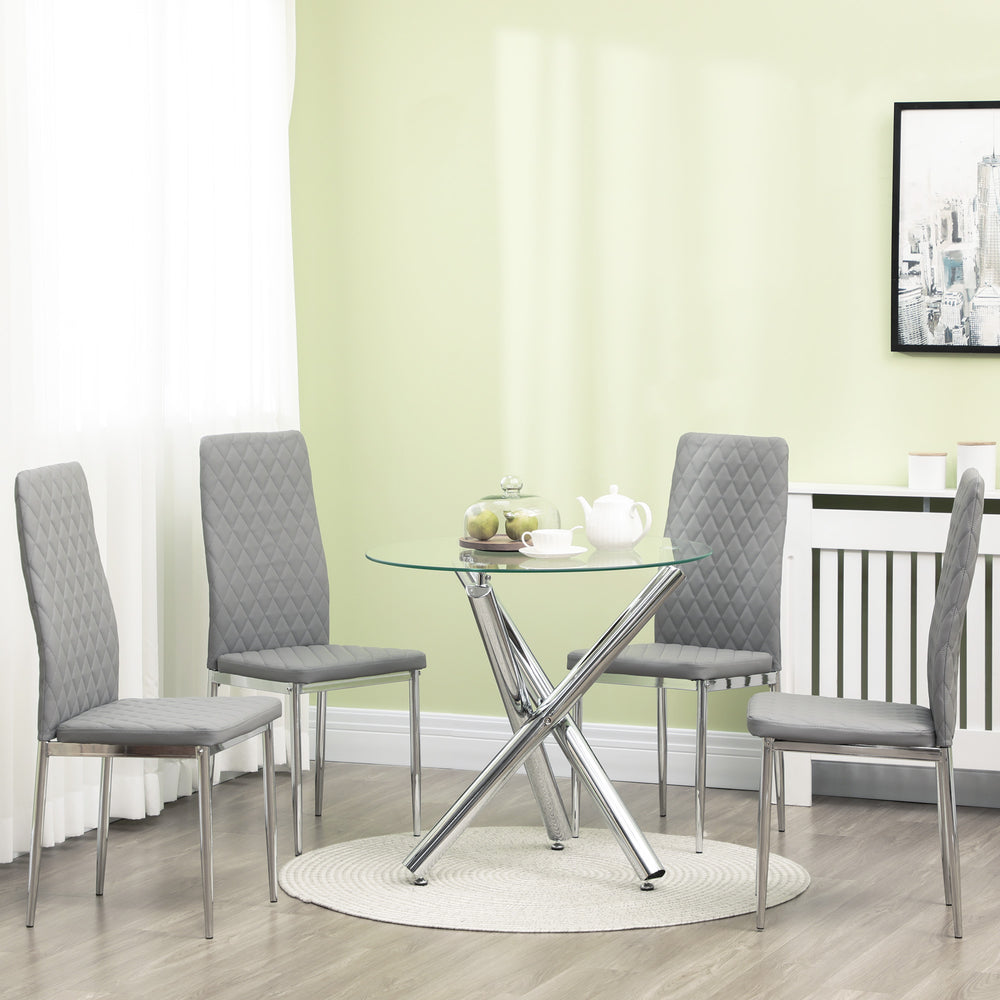 Set of 4 kitchen chairs with faux leather upholstery and steel legs, grey