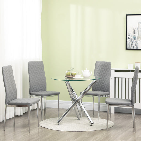 Set of 4 kitchen chairs with faux leather upholstery and steel legs, grey