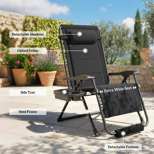 Zero Gravity Chair, Reclining Outdoor Lounger Chair with Cup Holder, 400 LBS Capacity, Black