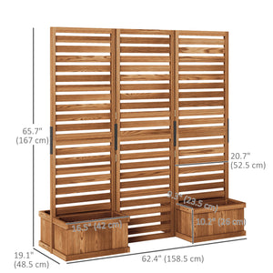 Outdoor Privacy Screen Wood Privacy Panel with 4 Planter Boxes, Raised Bed with 3 Panels, Drainage Holes