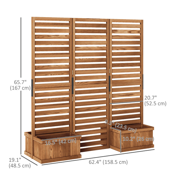 Outdoor Privacy Screen Wood Privacy Panel with 4 Planter Boxes, Raised Bed with 3 Panels, Drainage Holes
