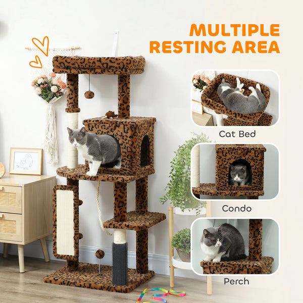 52 Inch Cat Tree with Scratching Posts, Cat Bed, Condo, Jumping Platforms, Toy Balls, Anti-tip Kit