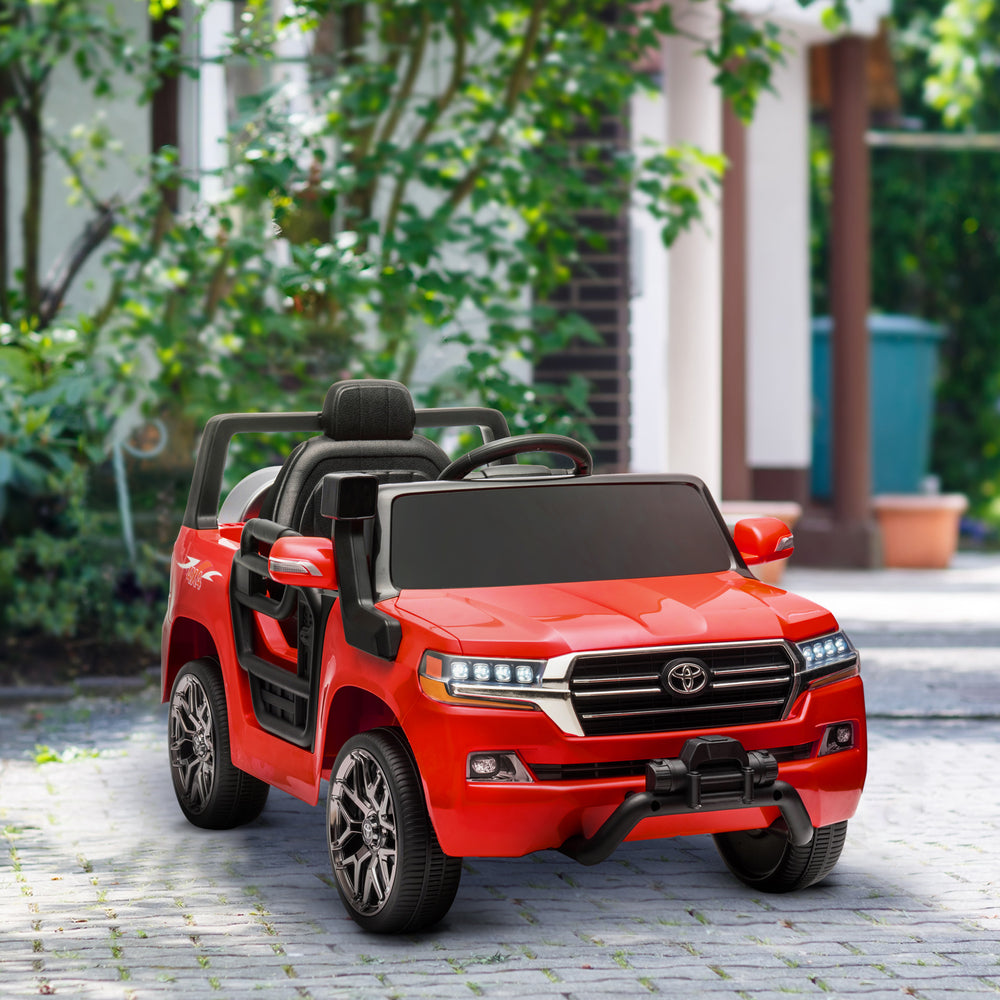 Voiture électrique 12 V pour enfants, Toyota Land Cruiser sous licence, avec télécommande parentale, suspension à ressorts, démarrage progressif et lumières LED, rouge
