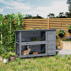 2-Tier Wooden Rabbit Hutch, Grey