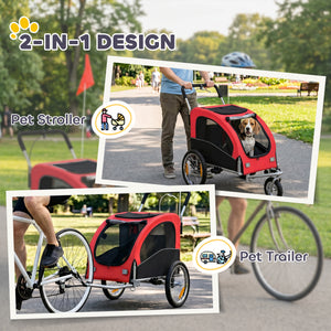 Remorque vélo et poussette pour chien 2 en 1, rouge