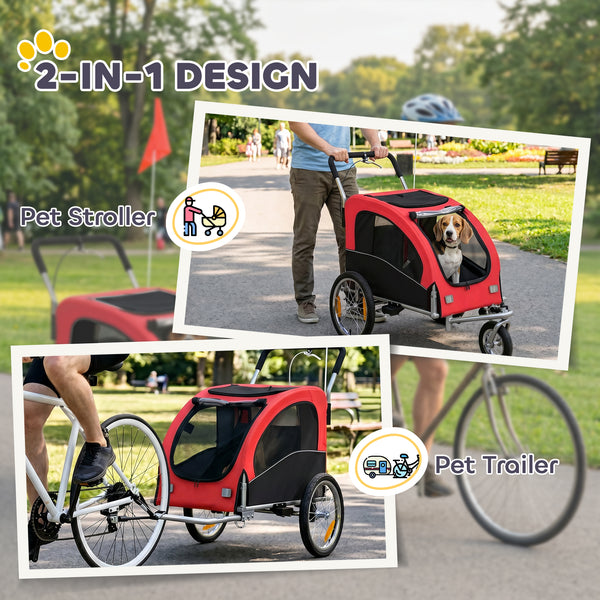 Remorque vélo et poussette pour chien 2 en 1, rouge