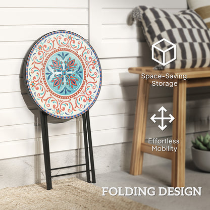 Outsunny Mosaic Outdoor Side Table, 14" Round Folding Coffee Table with Steel Frame for Balcony, Patio, Assorted Colors