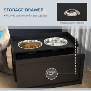 Raised Dog Bowls with Storage, 2 Stainless Steel Bowls, Black
