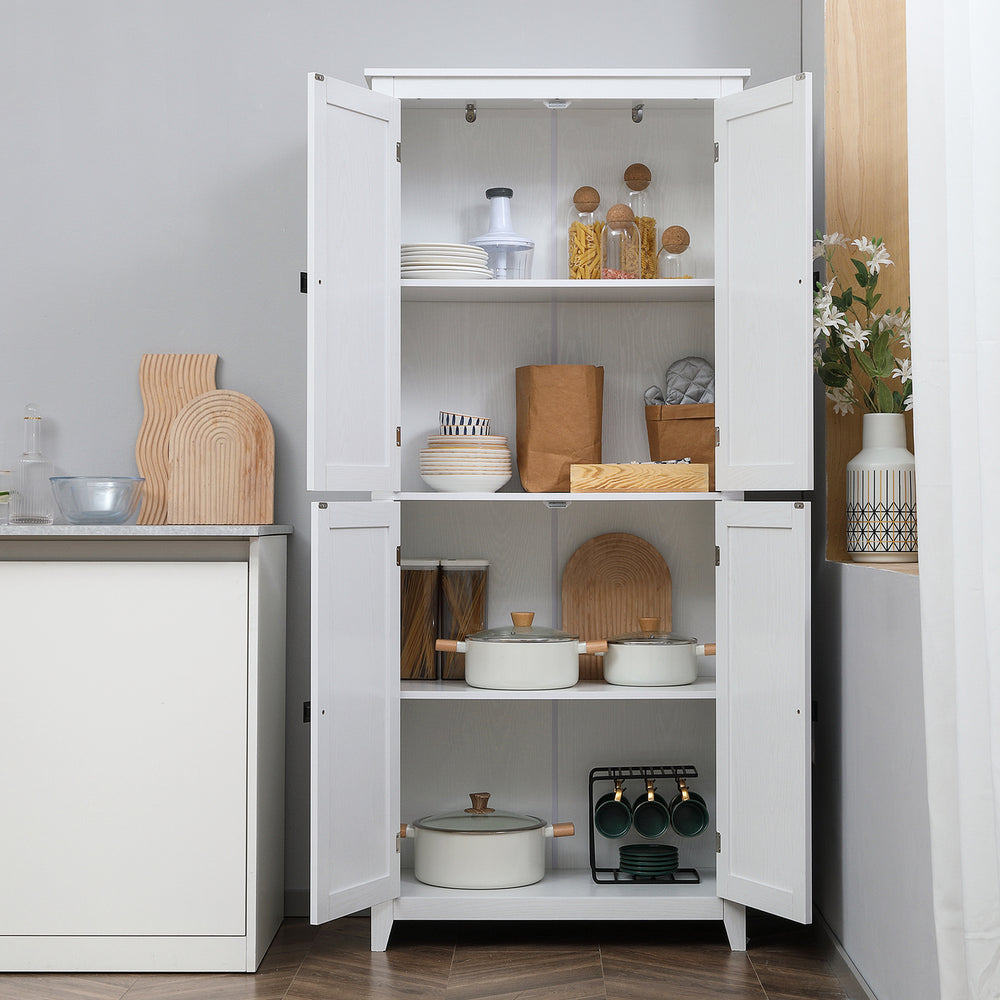 Armoire de rangement autoportante 72 po avec portes et étagères, blanche
