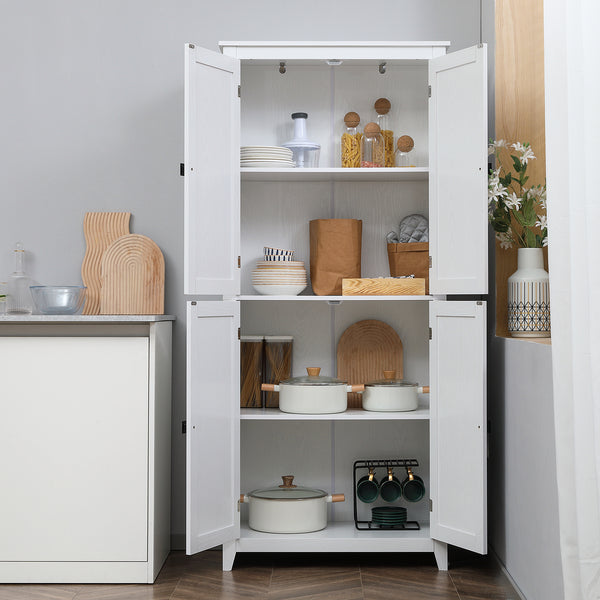 Armoire de rangement autoportante 72 po avec portes et étagères, blanche