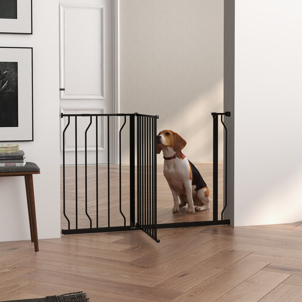 Barrière pour animaux, installation facile, avec porte et système de double verrouillage, noire