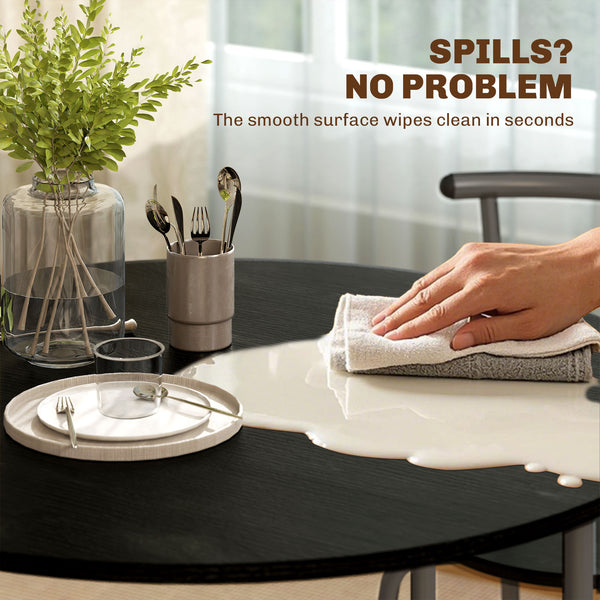 Dining set for 4 people with metal frame, black wood finish.