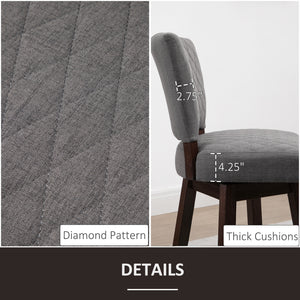 Set of 2 swivel bar stools with wooden legs and footrest, dark grey